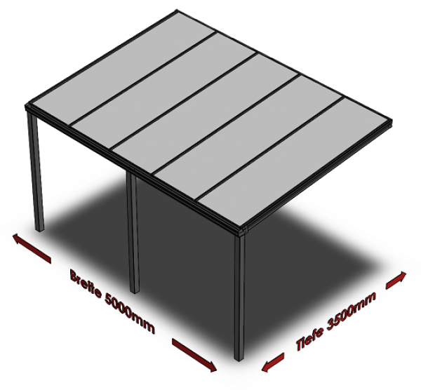 Überdachung mit 16 mm Polycarbonat, 5 x 3,5 m